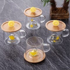 Bambu Kapaklı Limon Yuvalı Cam Kupa
