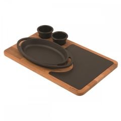 LAVA OVAL TAVA 21X14 CM AHŞAP ALTLIKLI DÖKÜM SET