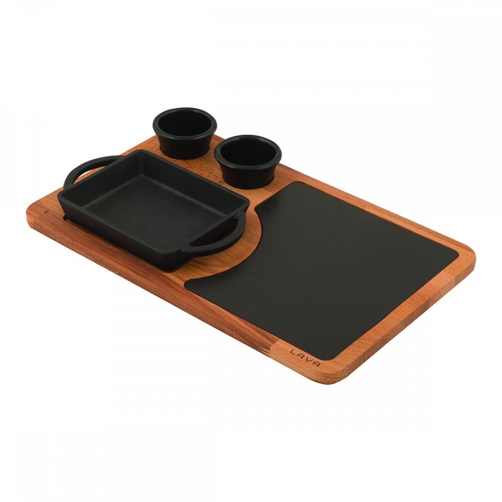 LAVA TAVA 12X15 CM AHŞAP ALTLIKLI DÖKÜM SET
